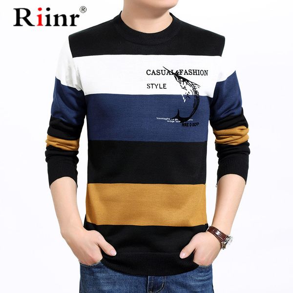 

riinr men sweaters fashion men pullover knitted sweater o-neck casual long sleeve warm pullovers male sweaters clothing v191022, White;black