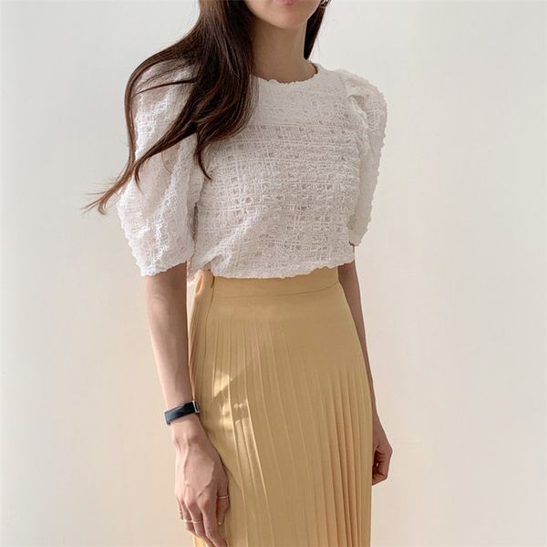 

hzirip тонкие летние рубашки нежные свободные короткие рукава 2020 блузки шикарная мода элегантность основной досуг новые женщины все-матч, White