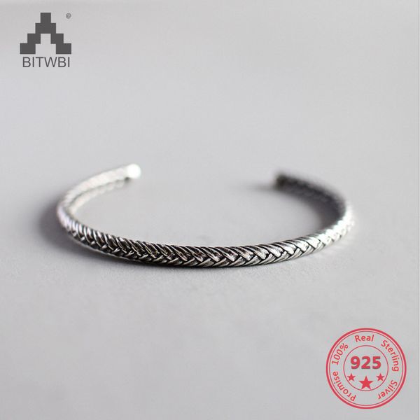 

925 sterling silver woven straw pattern adjustable bracelet for women men jewelry, Golden;silver
