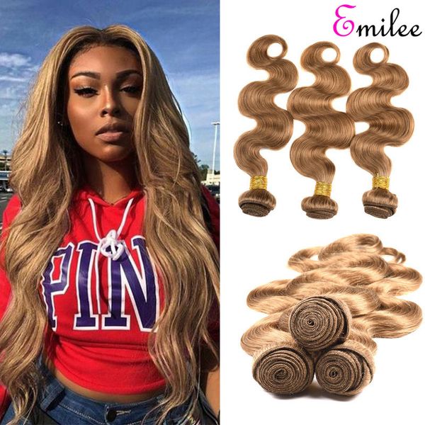 

emilee light brown 27# human hair brazilian body wave color 27 hair bundles with closure blonde remy hair weaves, Black