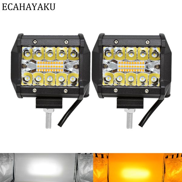 

2 pieces ecahayaku tri-row 4 inch led light bar white yellow strobe flashing 6 modes for off-road suv boat jeep hummer prado atv