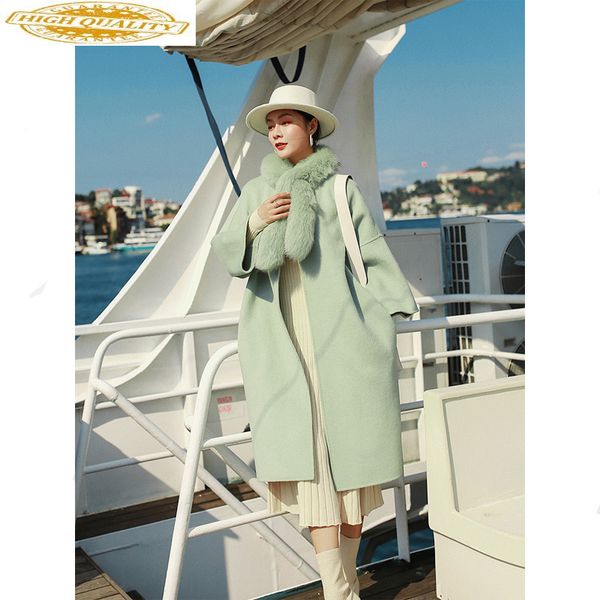 

winter coat women 100% wool coat female jacket real fur collar double side woolen coats korean long jacket my4431, Black