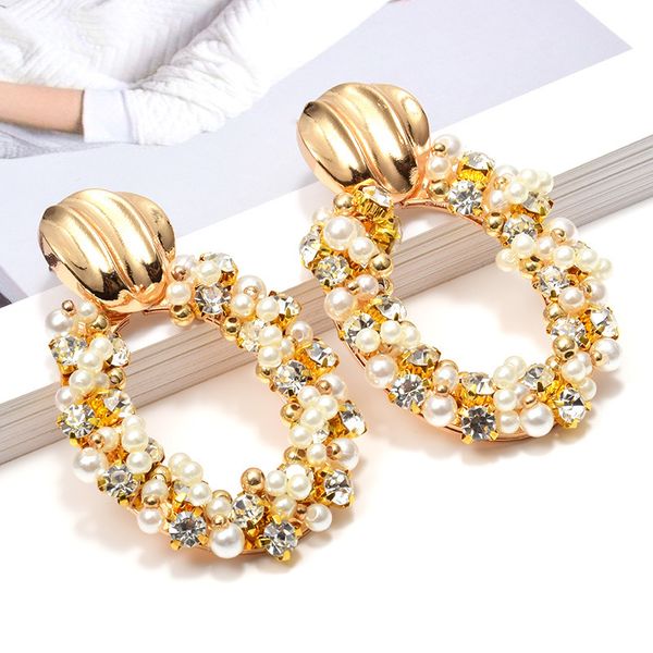 

high-grade pearl crystals handmade dangle drop earrings new statement gold pendientes jewelry accessories for women wholeslae, Silver