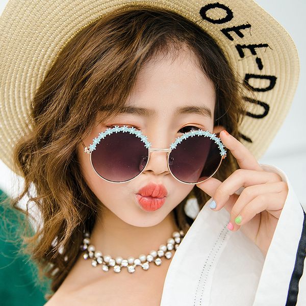 

lace glasses 2019 festival metal frame kids sunglasses flower round sun glasses girls boys baby brand sunglasses children oculos, White;black