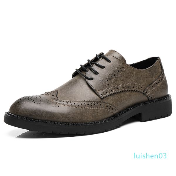 

men dress shoes 2019 autumn brogue style paty leather wedding shoes men flats leather oxfords formal shoes l03, Black