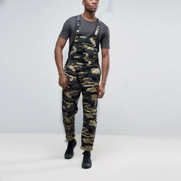 

2020 camouflage men bib pants casual mens denim jumpsuits hip hop streetwear male loose jeans overall rompers camo dungarees, Blue