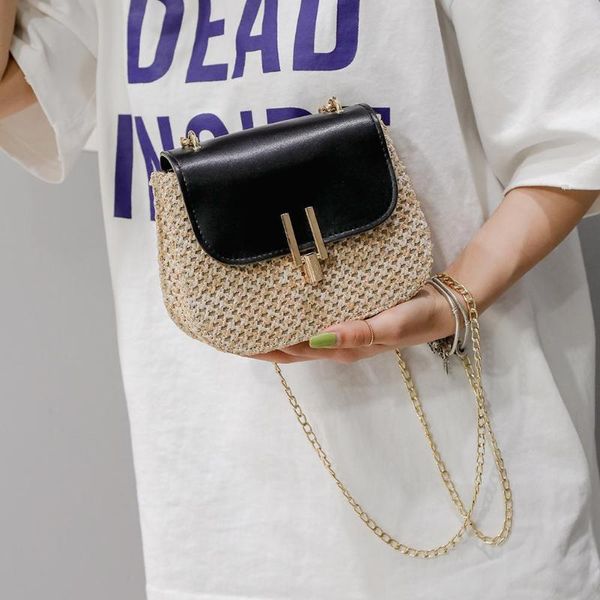 

straw shoulder bag small flap crossbody sac for women woven bag female retro beach bolsos rattan chain wicker bolsa feminina