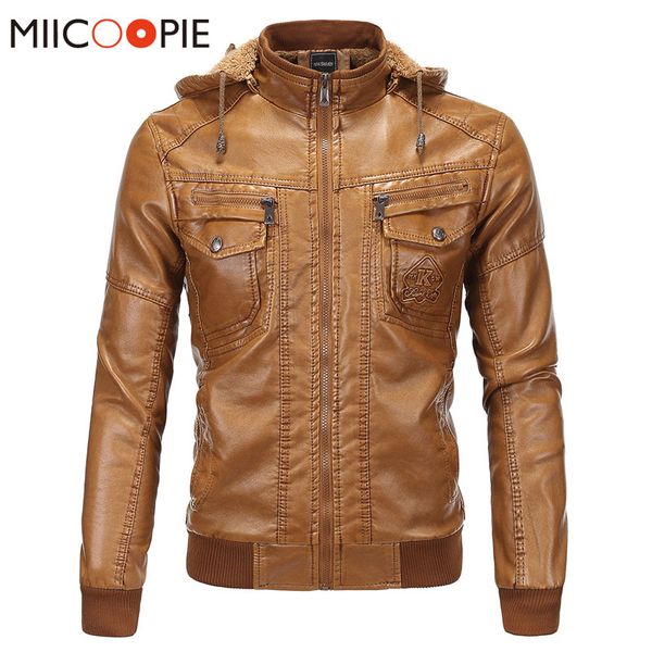 

fashion men winter leather jackets faux jacket korean fleece hood detachable pu faux leather jacket men motorcycle s-3xl, Black