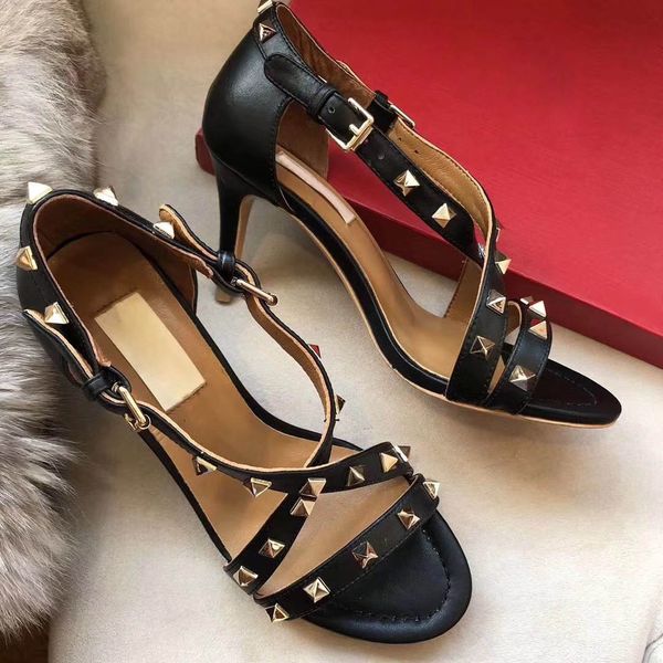 

2022new arrivals patent leather sandals thrill heels women unique designer pointed toe dress wedding shoes brand shoes letters heel sandals+, Black