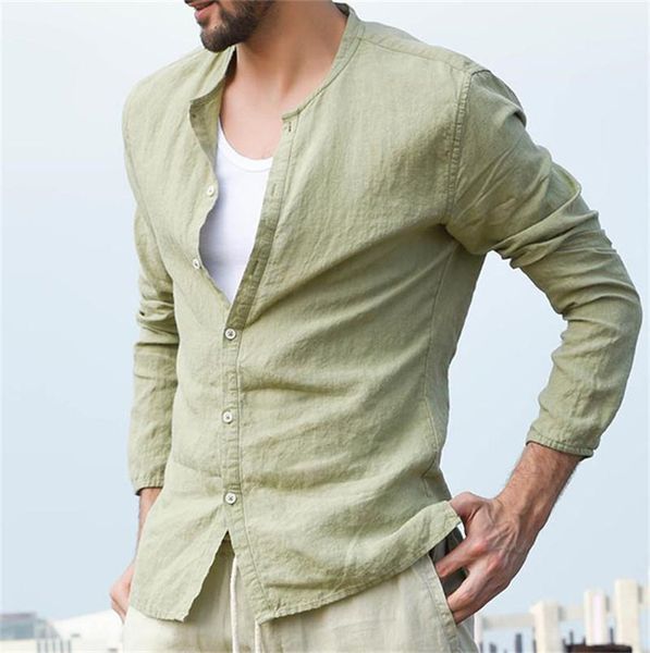 

льняная мужская дизайнерская рубашка весна осень мандарин воротник сплошной цвет с длинным рукавом кардиган рубашки повседневная мужская руб, White;black