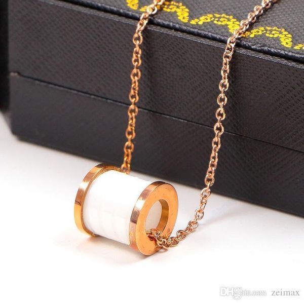 

circle ceramics pendant rose color necklace for women vintage collar costume jewelry with original box se, Silver