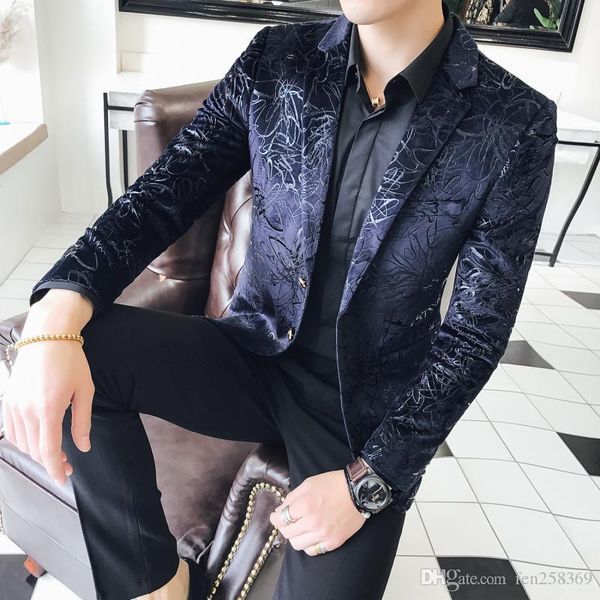 

spring men's business casual fashion flower suit jacket slim youth large size small suit jacket shirt men's clothing, White;black