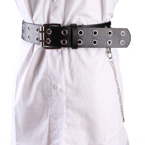 

ri1f0 double-row hole air-eye wind design ins fire concave style belt double-row hole air-eye design decoration women's belt chain punk, Black;brown