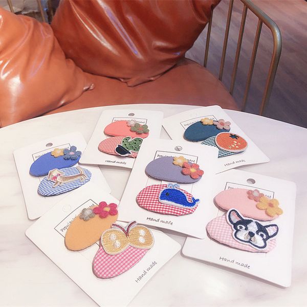 

2020 new korea children hairpin artoon bow fabric flower hair clip small animals cute barrette for girl fashion hair accessories, Slivery;white