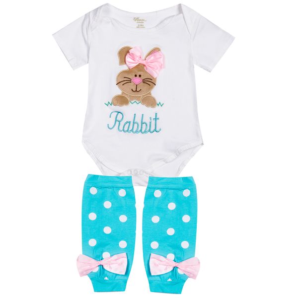 

2019 New Brand 2pcs Baby Tops Rompers Rabbit Embroidered Baby Girls Boutique Outfits Girl Romper+Leg Warmer Clothes Outfit Set