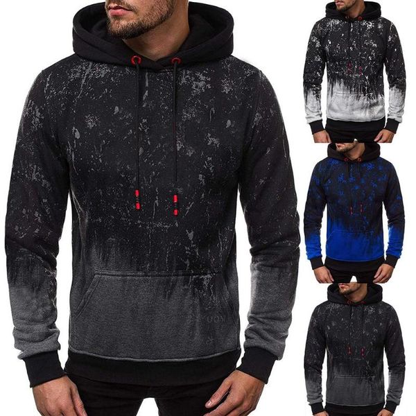 

fashion men gradient color floral print long sleeve hoodie pullover sweatshirt, Black