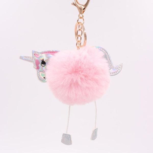 10pcs / lot Cute Horse Unicorn Пушистые шарики Key Ring Girls Fashion Jewelry Party Благоприятная Keychains Baby Shower для женщин Сумки брелки
