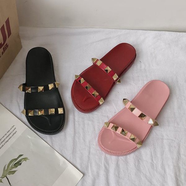 

women slippers flat ladies woman shoes new slip on slides beach rivet fashion comfortable female slippers flip flops sandals, Black