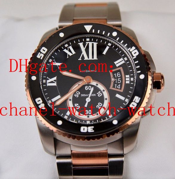 

rubber calibre de diver automatic mechanical movement mens watch 18k rose gold and steel w7100054 men's wristwatches, Slivery;brown