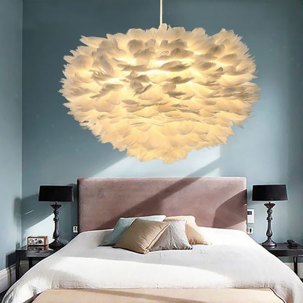 

nordic design pendant light white feather hanging lamp modern dinning room kitchen loft decor home lighting fixtures 110-240v