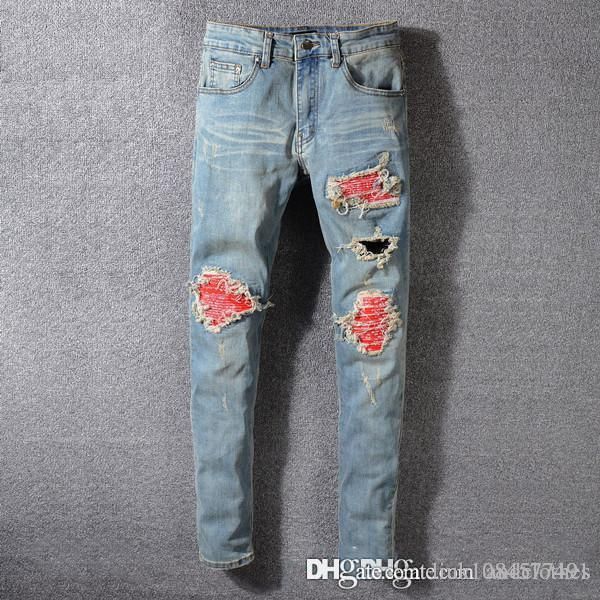 

mens luxury designer pants skinny jeans men's jeans 19ss trend designer slim fashion mens distressed jeans, Blue