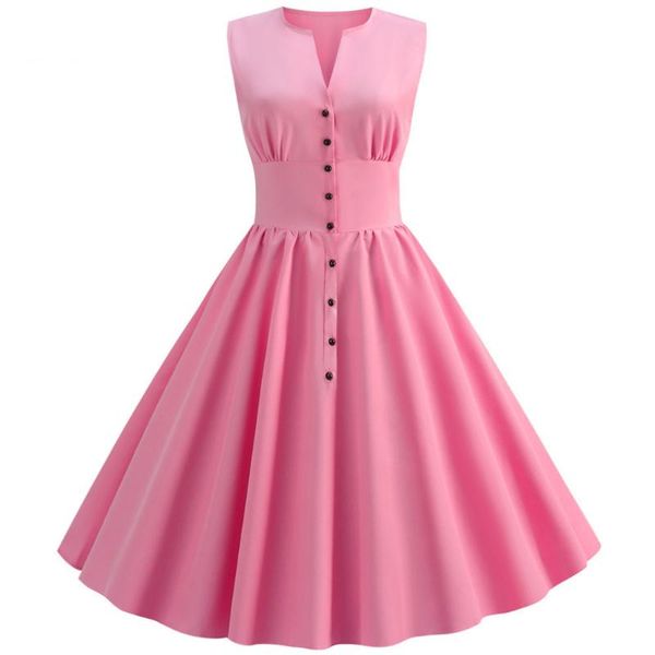 

2020 women summer v neck pink shirt dress solid 50s 60s swing vintage dress robe casual office lady knee-length plus size, Black;gray