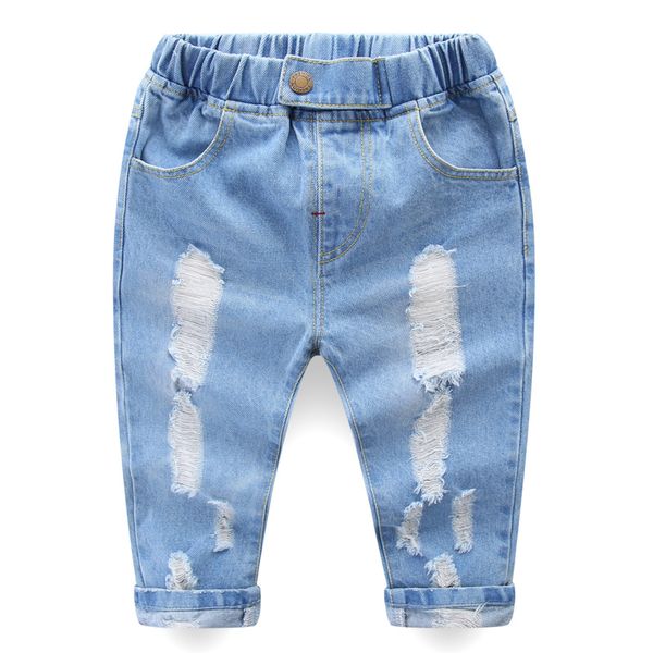 

New Spring Boys Jeans Kids Jeans Ripped Jeans for Girls Baby Holes Denim Pants Legs for Boys Girls Baby Cotton, Blue