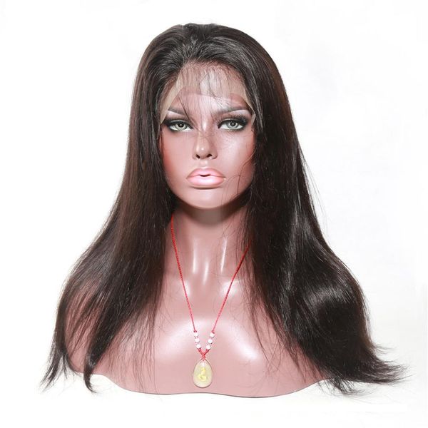 

бразильские парики фронта шнурка человеческих волос для женщин не реми волосы прямые кружева фронтальные закрытие парики с волосами младенца, Black