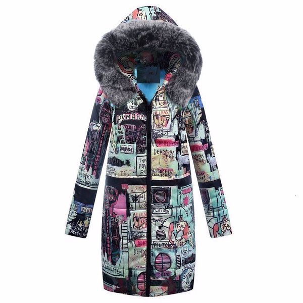 

women winter coats fashion warm print hooded washer bear bont crow parka cartoon printing katoon long jackets plus size ls053, Black