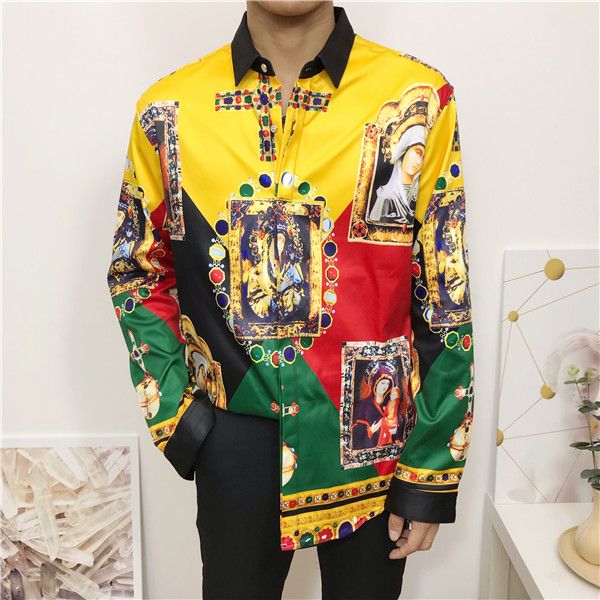 

2019 классический итальянский стиль medusa shirt роскошный принт с цветочным принтом повседневная рубашка harajuku с длинным рукавом мужская, White;black