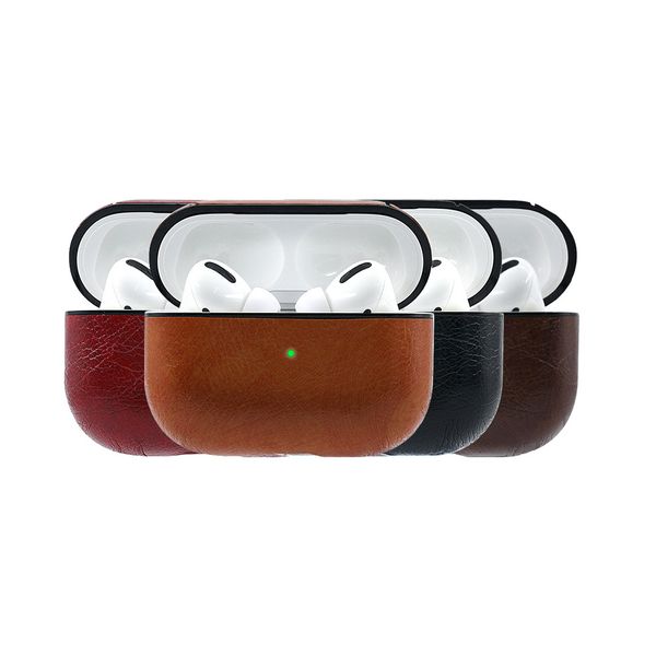 

for airpods pro 3 case pu leather case protective shockproof charging portable earphone vintage cover with anti-lost hook for airpods 1 2 3