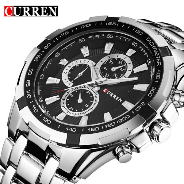 

curren quartz men watches brand luxury men military wrist watches full steel men sports watch waterproof relogio masculino y19051503, Slivery;brown
