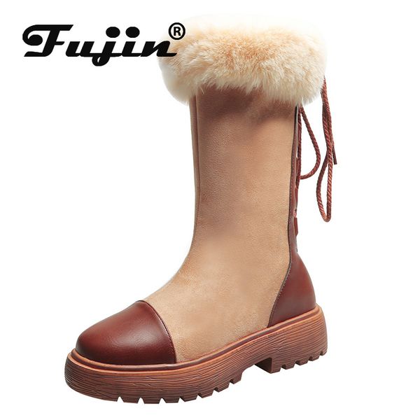 

fujin snow boots winter classic heels suede women boots dropshipping cross tied fashion warm fur plush causal women shoes, Black