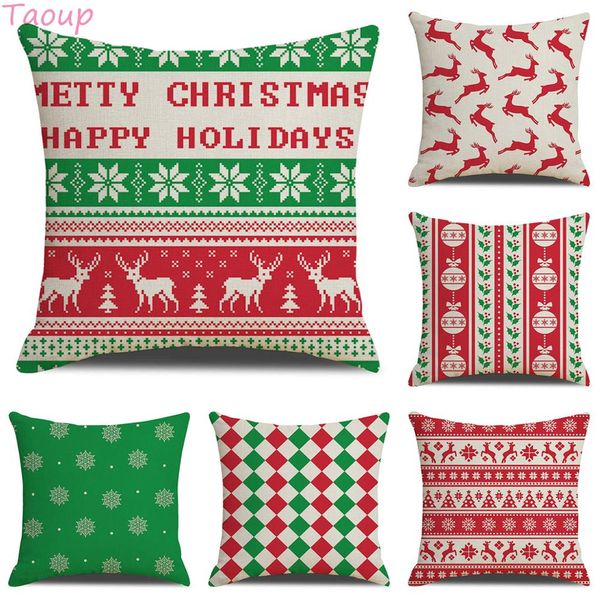 

taoup 45*45cm lattice stripe christmas pillowcase flax merry christmas decor for home noel 2020 new year gift present xmas elk