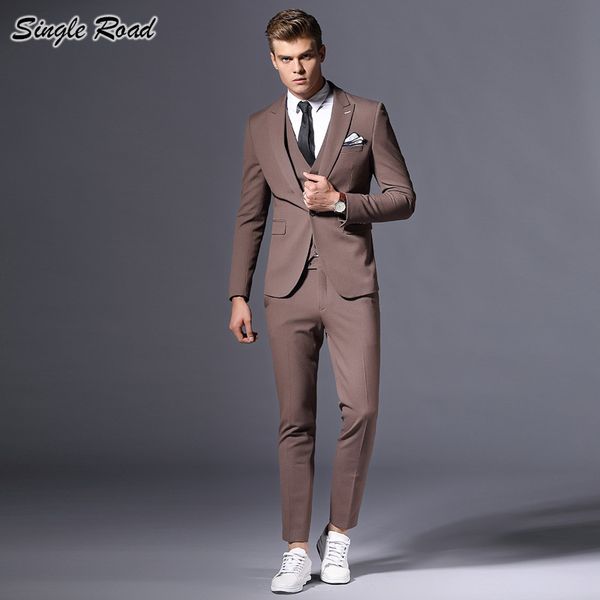

single road men's tuxedo 3 piece suit 2019 latest coat pant designs business formal suit wedding suits for men sr14, White;black
