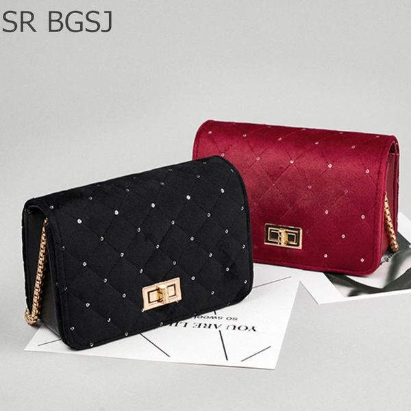 

velvet vintage lady woman leather shoulder satchel pu chains bag day pack
