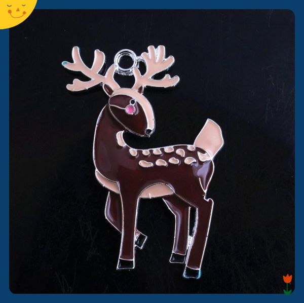 

doluo deer нового 10шта цинкового сплав эмаль подвеска для рождества коренастого ожерелье брелок аксессуар создание 34x49mm diy браслет брел, Silver