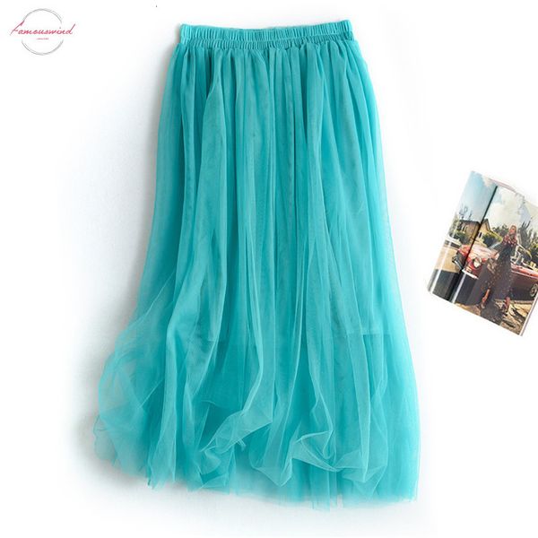 

korean women 2 layers yarn tulle skirts womens midi pleated skirt tulle skirts spring elastic high waist mesh tutu skirt, Black