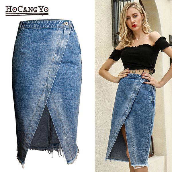 

hcyo women midi skirts high waist large size cotton jeans skirt women casual tassels washed denim skirts split midi skirt, Black