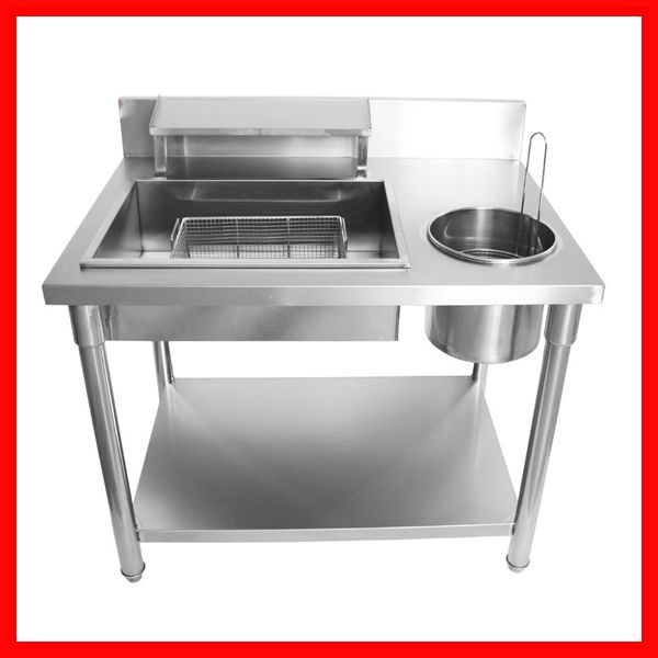 

new arrivel stainless steel frying chicken meat burger potato chips mixing shrink wrapping powder coating table oiled food kfc equi