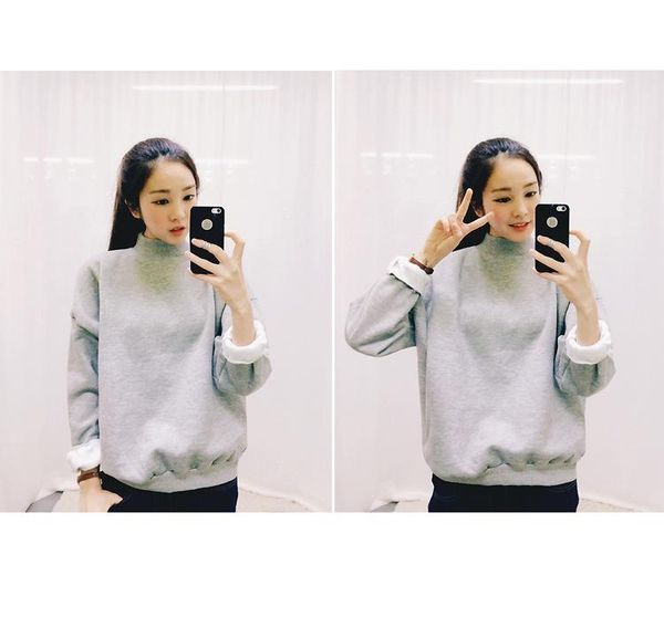 

2019 new women's winter new multicolor plus velvet thick long sleeve large size round neck sweatshirt women, Black