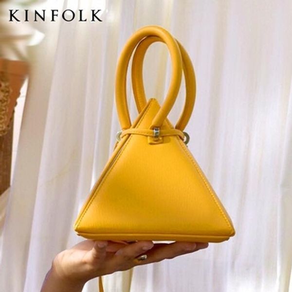 

2020 new ins triangle drawstring yellow women crossbody bags pyramid evening clutch purse fashion shoulder messenger bags 2020