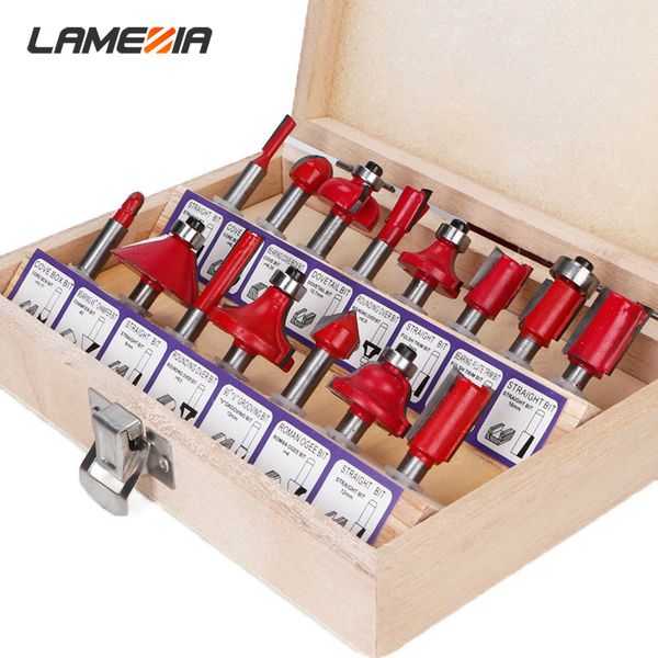 

lamezia 12/15 pcs 1/4 1/2 inch 8 mm handle wood milling cutter machines router bit set for carbide shank mill woodworking tools