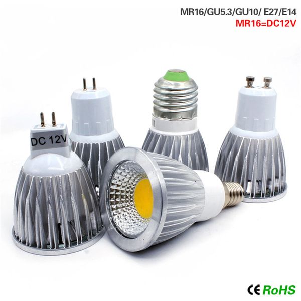 COB led Holofote 9W 12W 15W luzes led E27 E14 GU10 GU5.3 AC85-265V MR16 DC12V Cob lâmpadas led