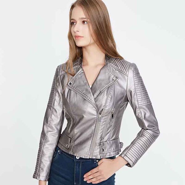 

women's leather & faux klacwaya fashion women suede jackets 2021 autumn ladies short bomb jacket cool girls zipper slim silver coats ch, Black