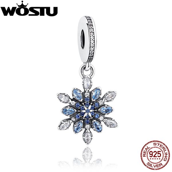 

wostu оптовая real 925 стерлингового серебра снежинка подвески шарики приспосабливают оригинал wost подвеска браслет аутентичные ювелирные и, Blue;slivery