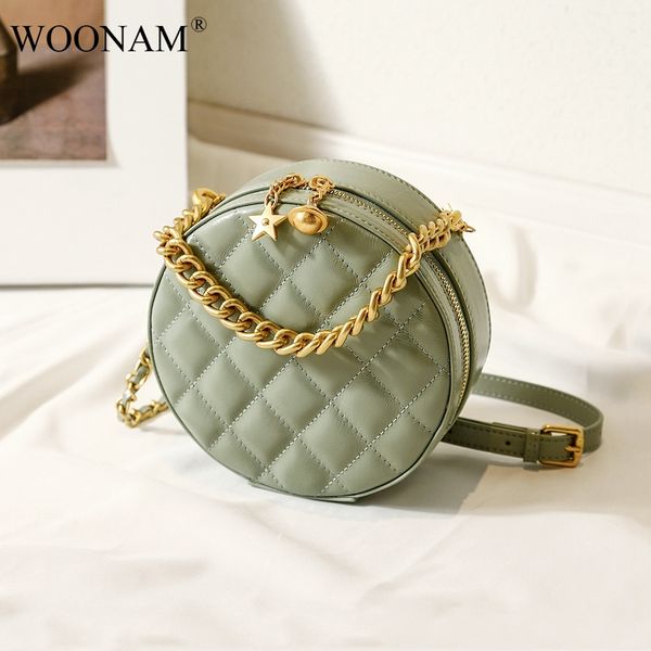 

woonam women fashion designer bag hide quilted calf leather small round satchel shoulder cross body bag wb938