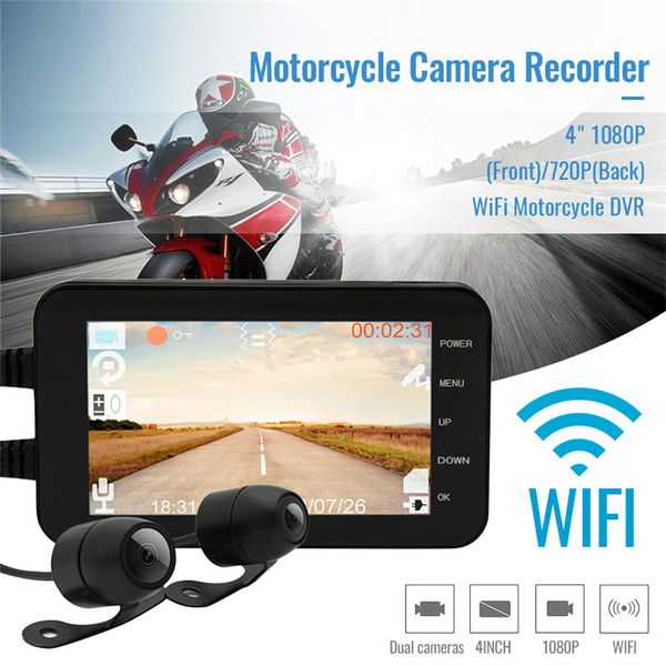 

4" 1080p(front)/720p(back) wifi motorcycle dvr driving video recorder front & rear camera dash cam car dvr