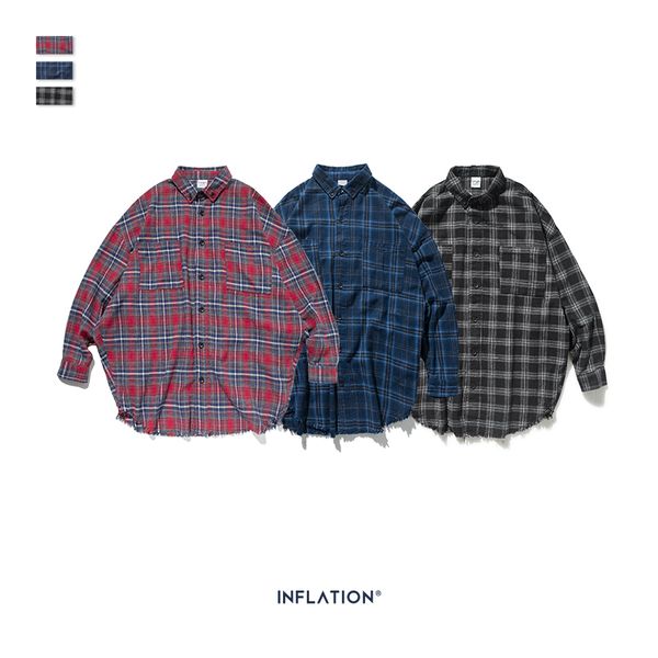 

autumn & winter long sleeve casual shirt hiphop streetwear men's plaid check flannel shirt 004w17, White;black