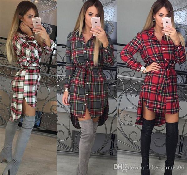 

shirt dreeses lapel neck long sleeve plaid print button female clothing fashion style casual apparel womens autumn designer, Black;gray